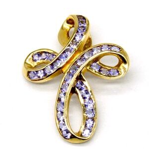 Estate 14K Gold & Tanzanite Cross Pendent STS Stamped